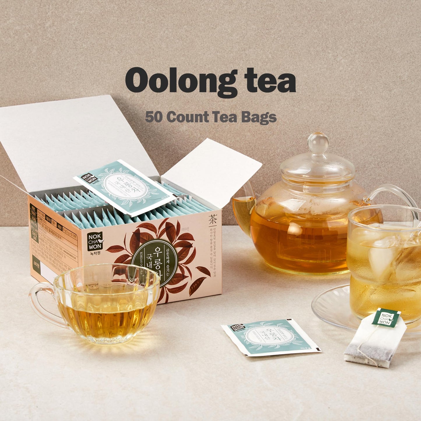 [Nokchawon] Oolong Tea, Premium Pure Tea, Semi-Fermented Tea From Korea, 50 Count Tea Bags, 2.1Oz(60G)