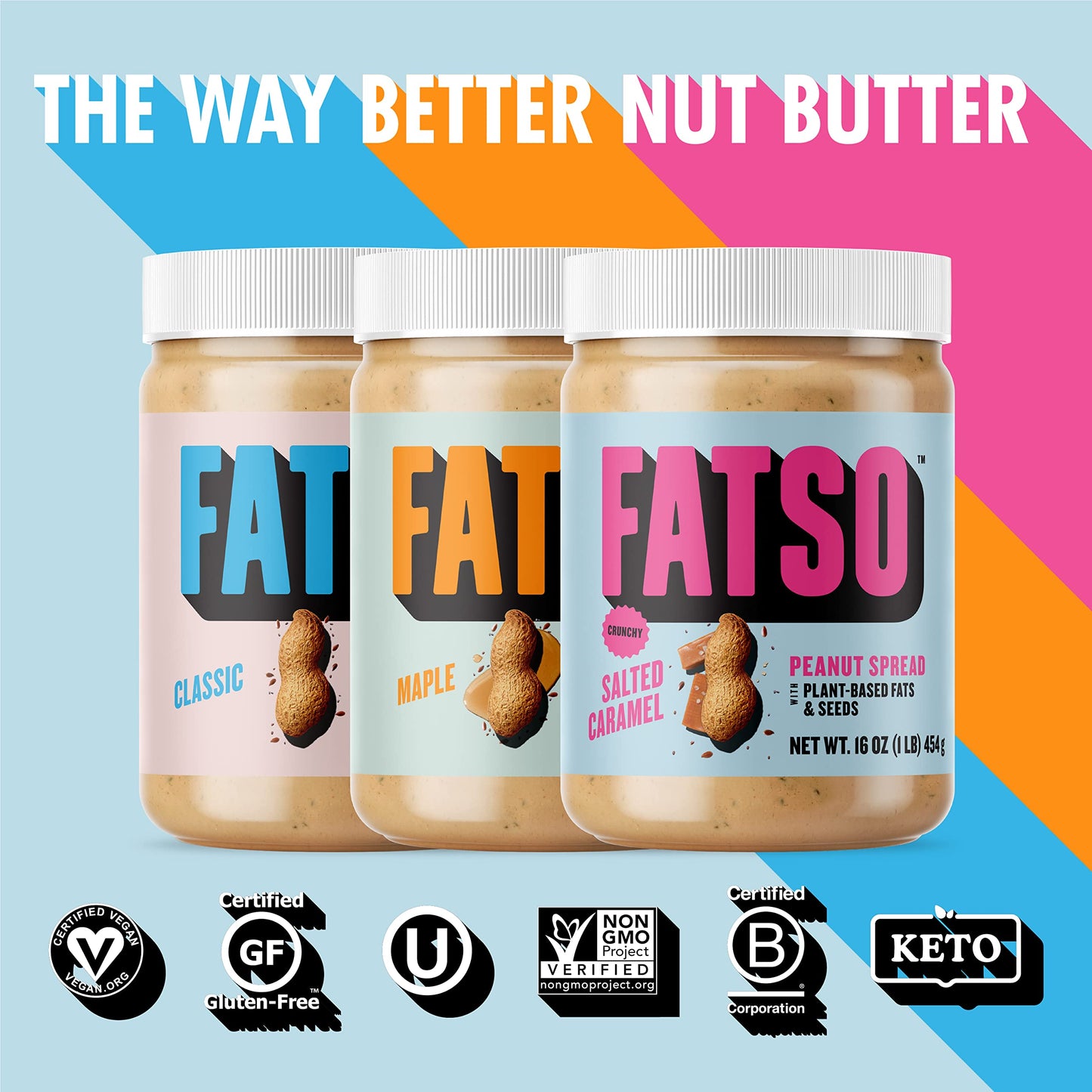 Fatso Classic Natural Peanut Butter - Vegan Nut Butter Spread W/Plant-Based Seeds & Superfats - Keto-Friendly, Gluten-Free & Sug