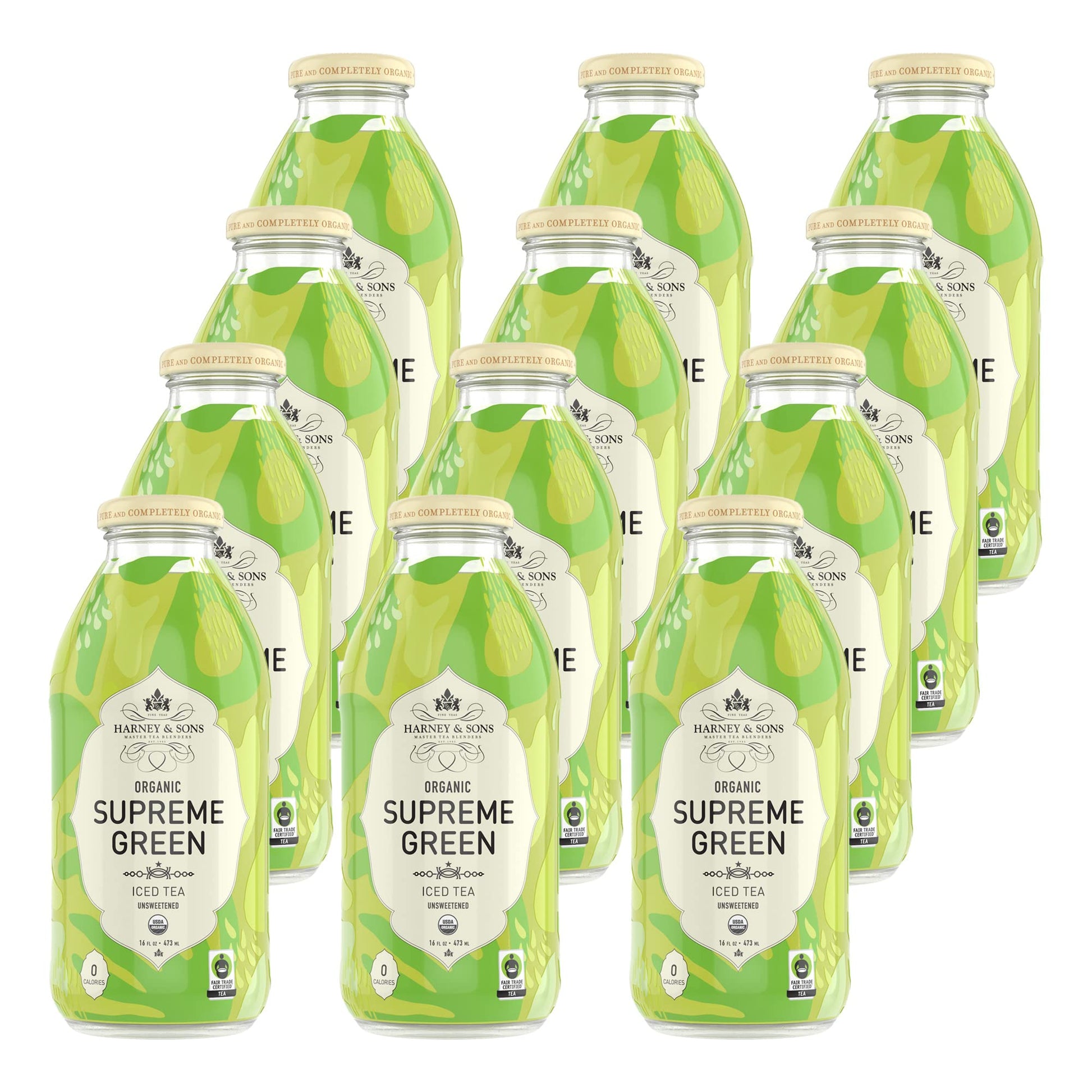 Harney & Sons Organic Supreme Green Unsweetened Iced Tea  Glass Bottles  16oz bottles (Pack of 12)