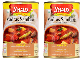 Swad Ready To Eat Madras Sambhar Instant Mix Vegetarian Heat & Eat With No Added Preservative - 450 Grams (Pack Of 2)