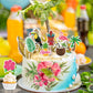 50 Pcs Tropical Cake Sticks, Disposable Tiki Flamingo Pineapple Palm Leaf Cake Toppers, Luau Cake Decorations For Summer Hawaiia