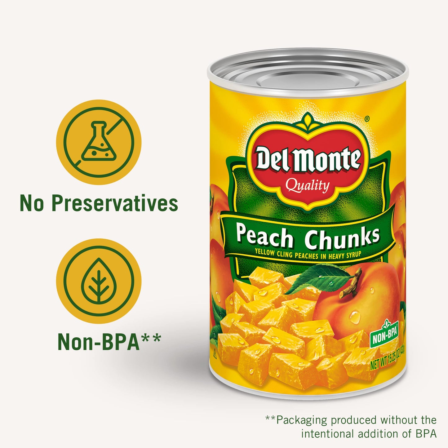 Del Monte Yellow Cling Peach Chunks in Heavy Syrup, 15.25 oz Can, Pack of 12