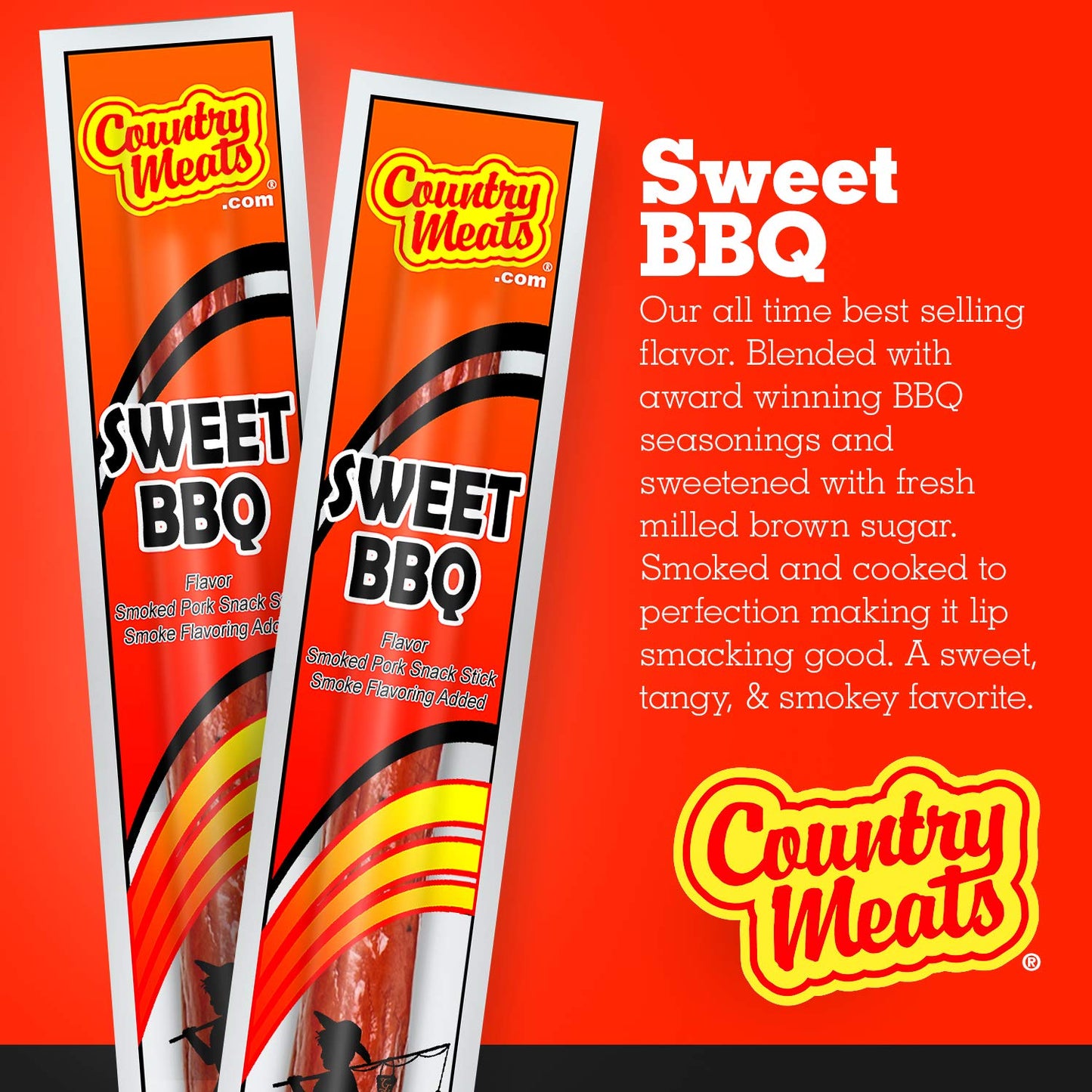 Country Meats, Meat Sticks, 0 Trans Fat, Usda Certified, Good Source Of Protein, Carb Conscious Snack (10 Meat Sticks, Sweet Bbq