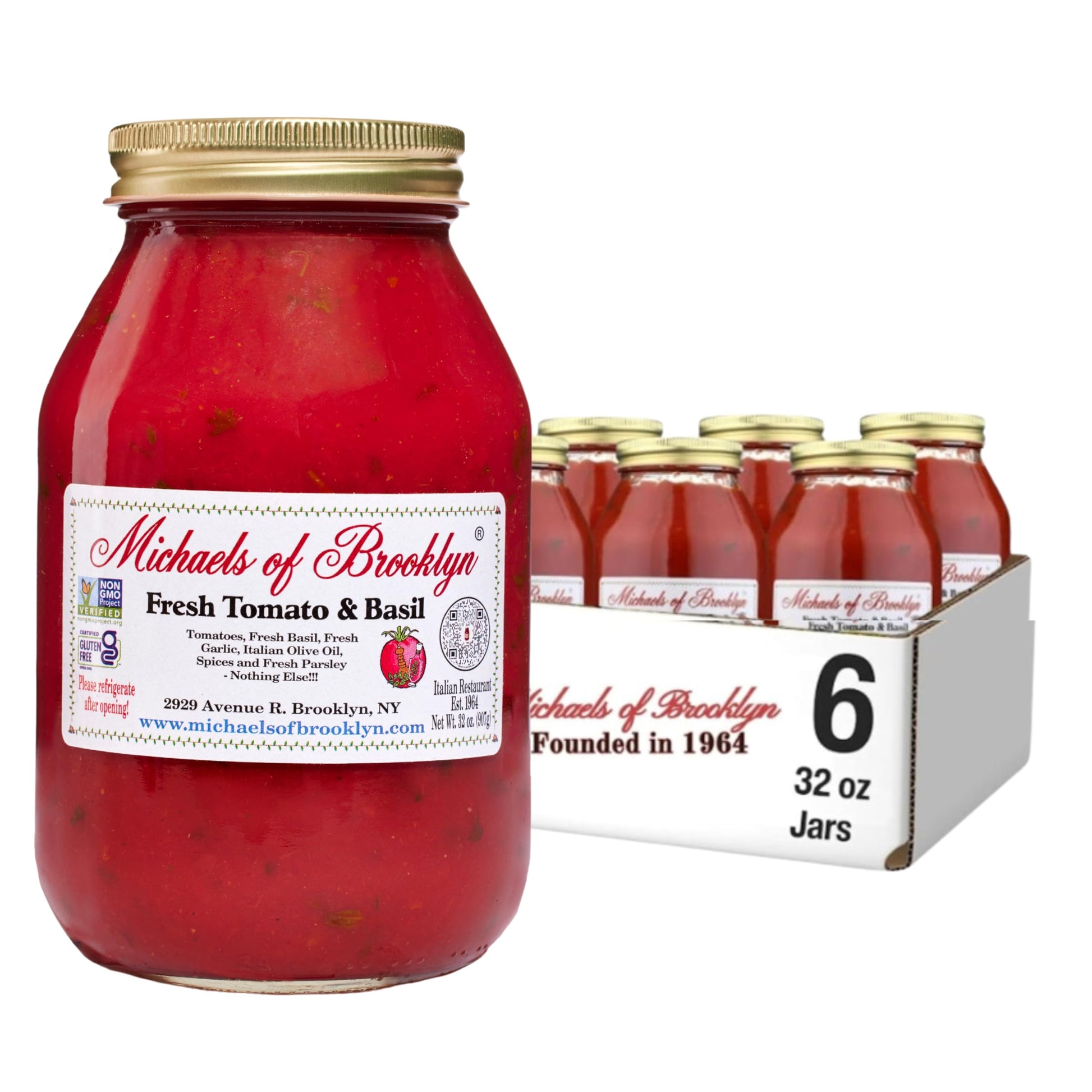 Michaels Of Brooklyn, Sauce, Tomato Basil, Pack of 6, Size 32 OZ, (GMO Free Low Sodium Vegan Wheat Free Yeast Free)