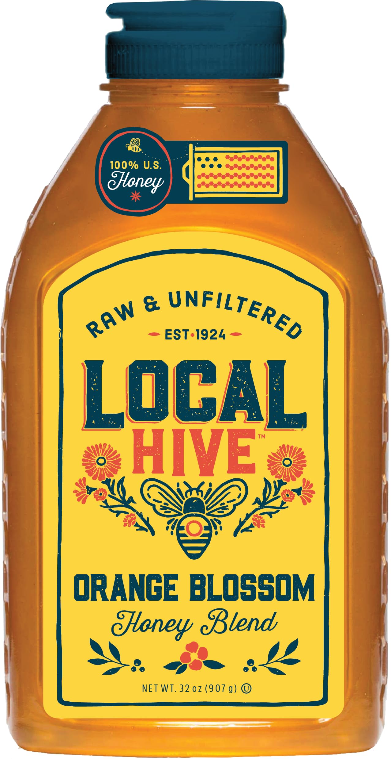 Local Hive Orange Blossom Raw Unfiltered Honey - 16oz, 100% Pure US Honey, Sourced from American Bees and Beekeepers, Natural Sw