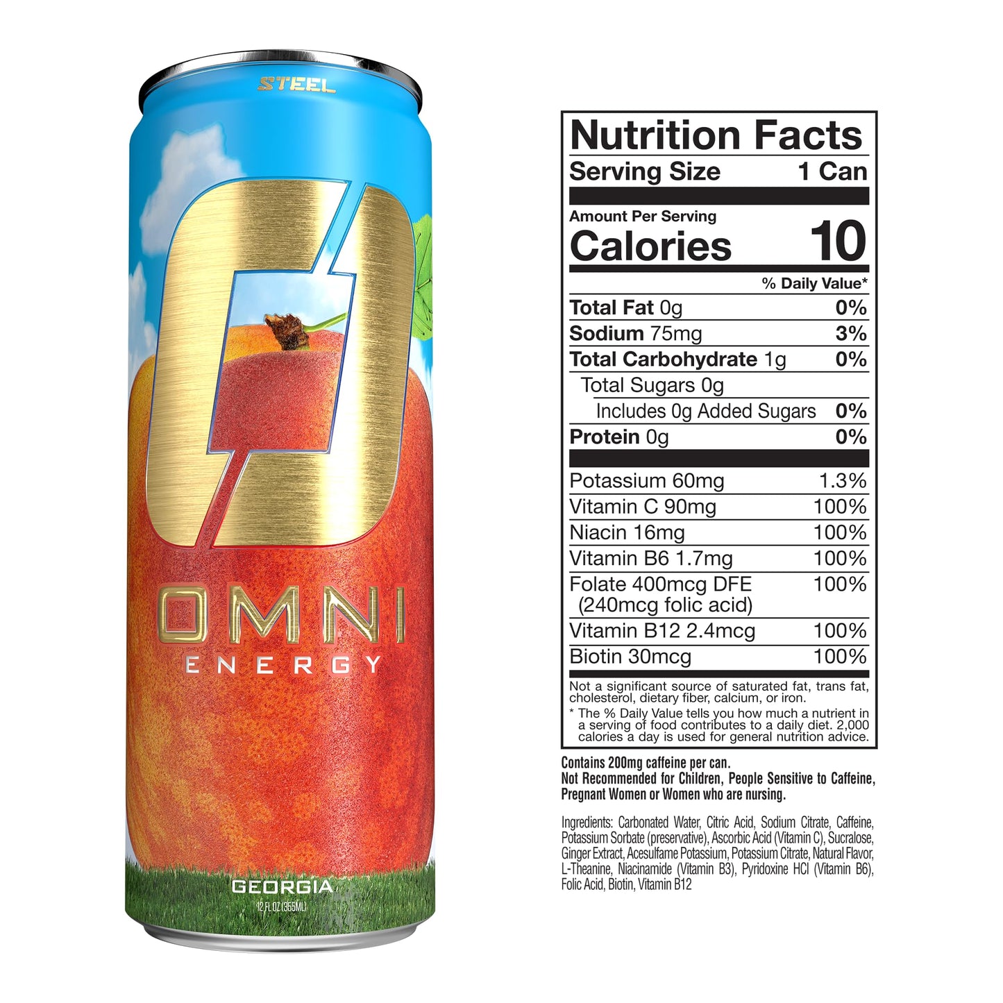 Omni Energy Drink Georgia12 Oz (Pack Of 12) | Contains 200Mg Clean Caffeine, B Vitamins | Sugar-Free, Low Calorie, Energy Drink For All-Day Vitality