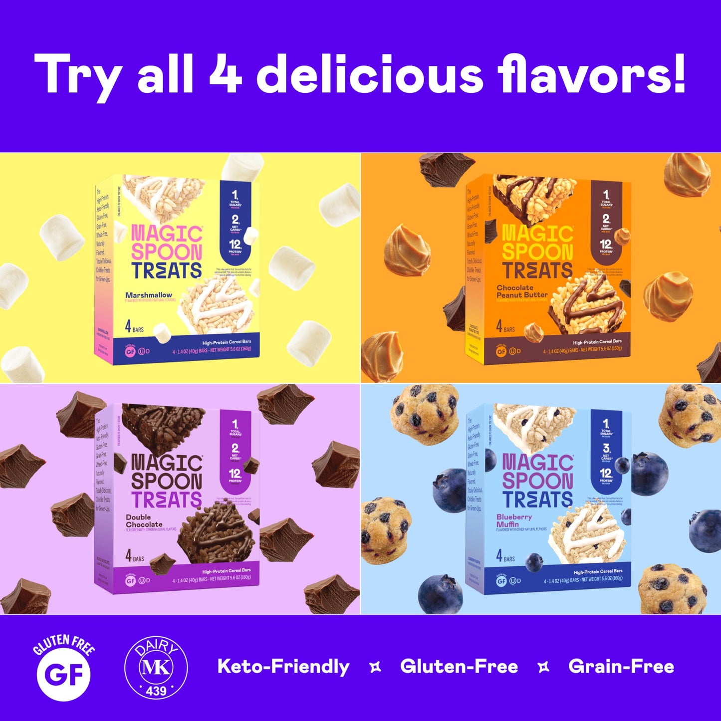 Magic Spoon   - High Protein, Low Carb, Keto Friendly, Low Sugar, Gluten Free, Crispy Protein Bar Cereal Bar, On-The-Go Healthy Snack (Blueberry Muffin, 16 Bars)