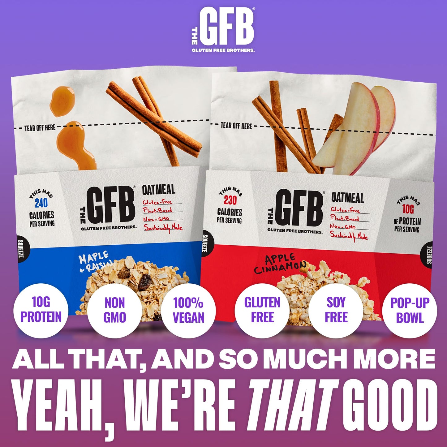 The Gluten Free Brothers Protein Oatmeal Variety Pack- Gluten Free Apple Cinnamon And Maple Raisin Oatmeal Pouches - Instant Hot