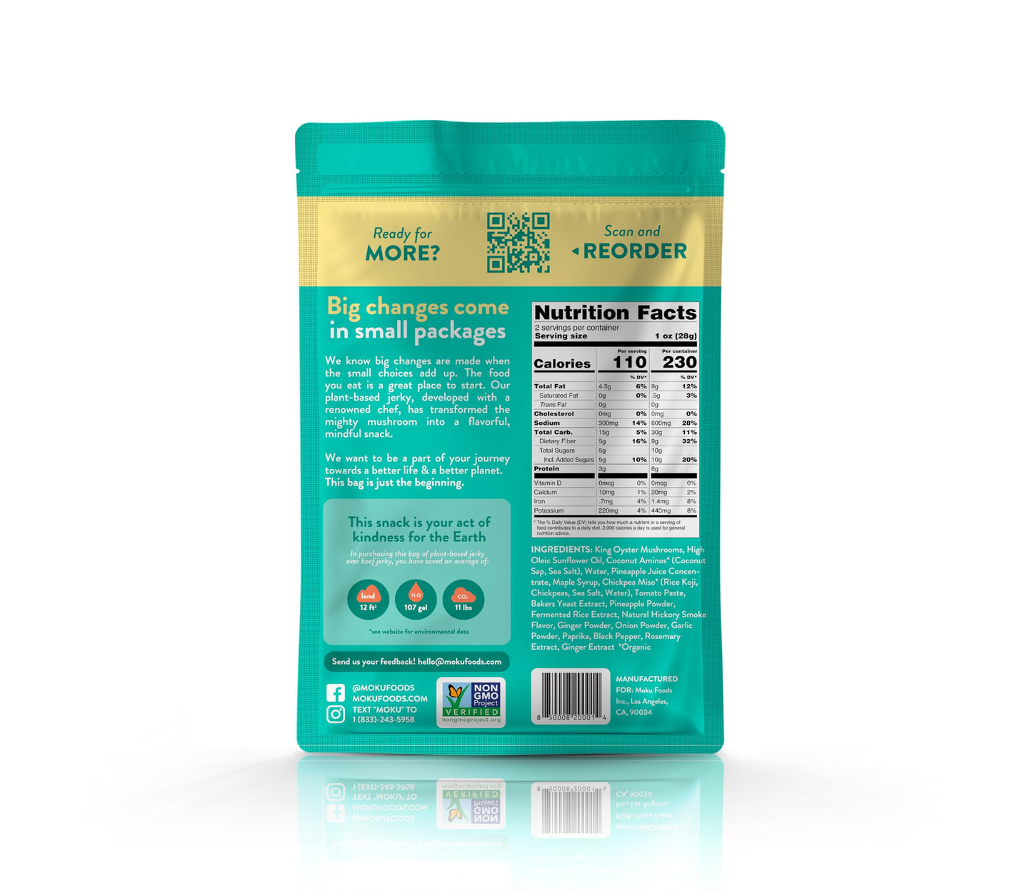Moku Plant-Based Mushroom Jerky, Hawaiian Teriyaki, Sweet And Spicy, Original (8 Pack) Vegan Jerky, Gluten Free, Soy-Free, Non-G