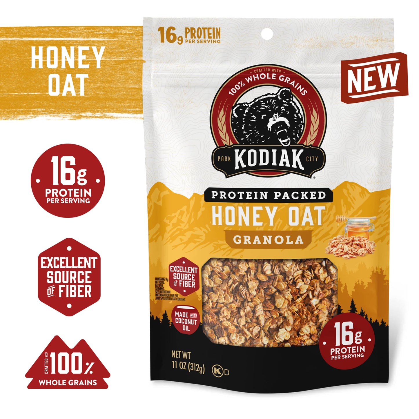Kodiak Cakes Granola, Honey Oat, High Protein, 100% Whole Grains, Pack of 5 Pouches
