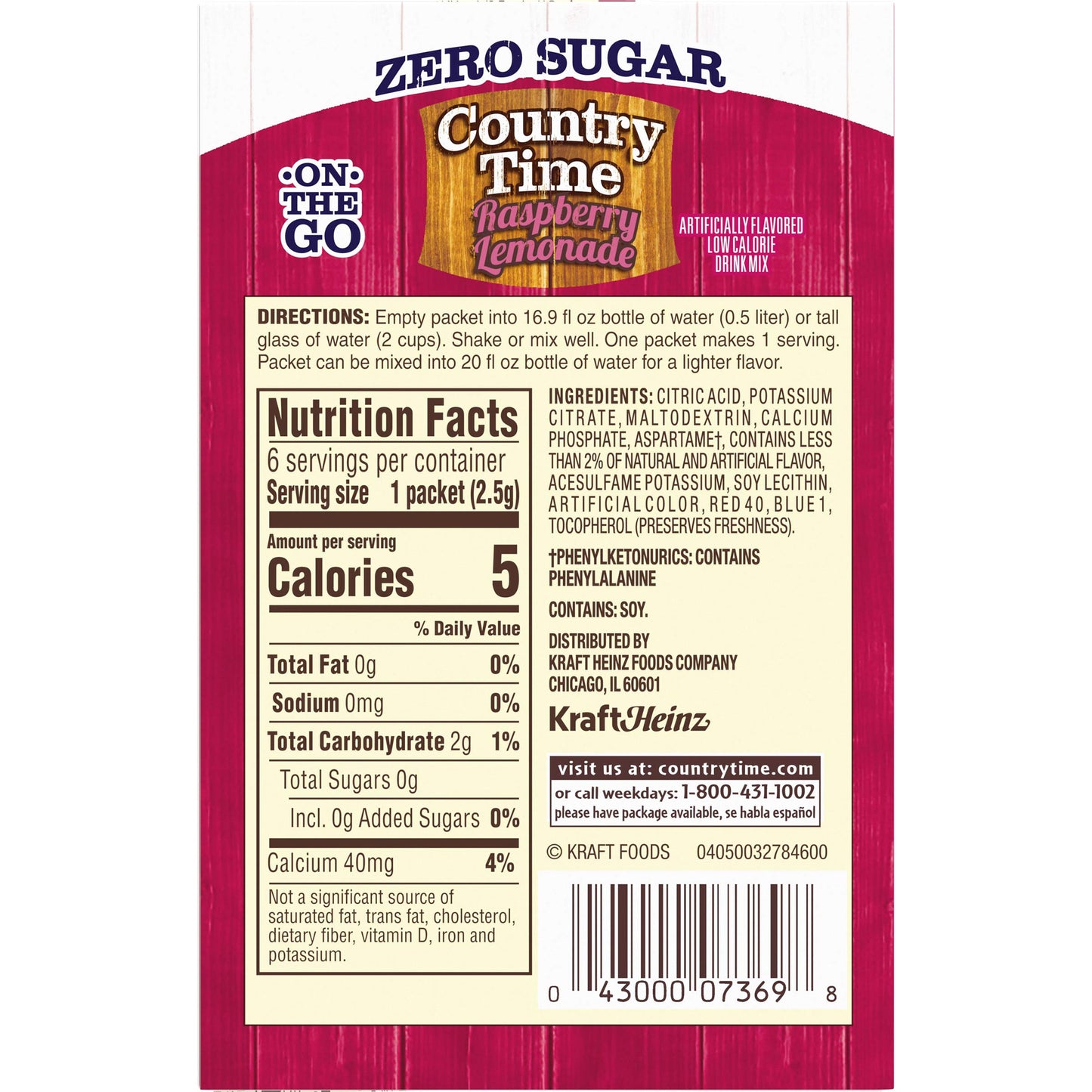 Country Time Sugar-Free Raspberry Lemonade On-The-Go Powdered Drink Mix 72 Count