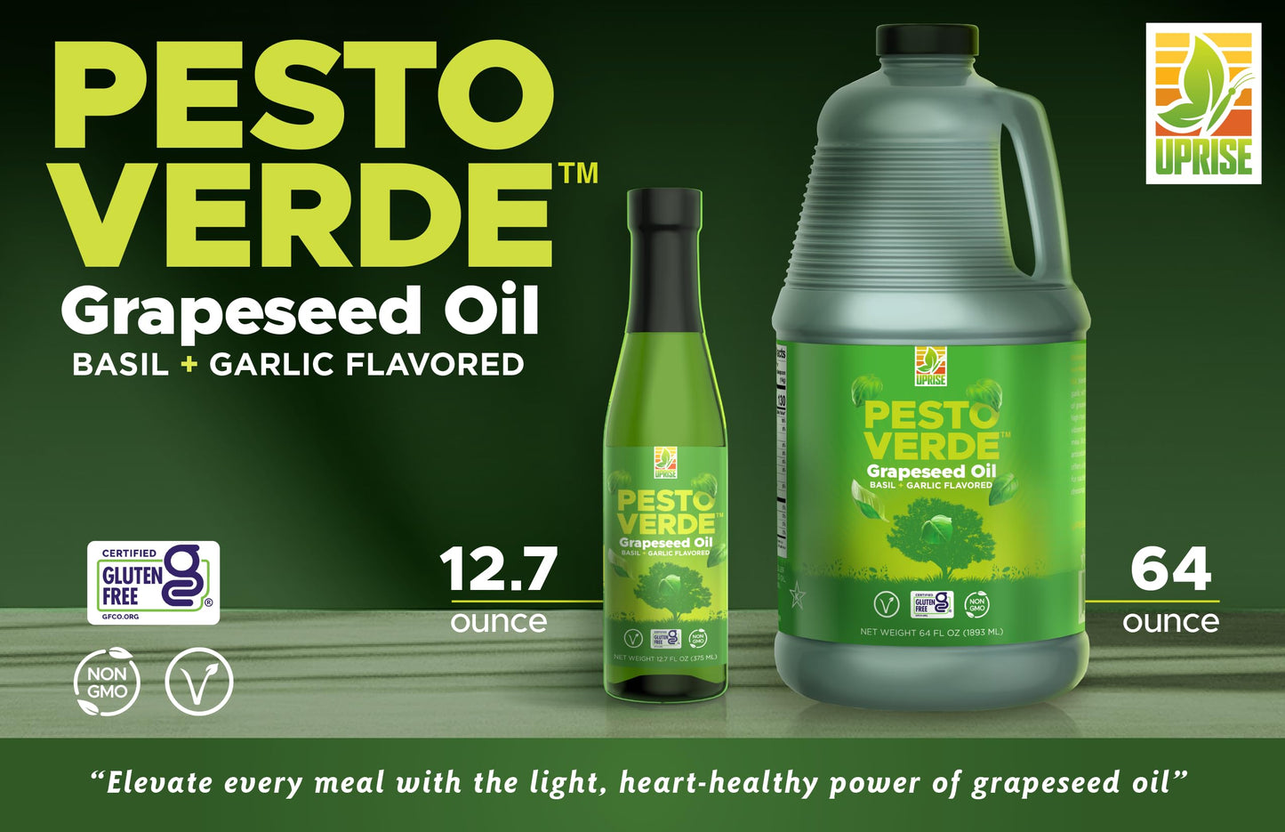 Pesto Verde Grapeseed Oil 64 Oz (High Smoke Point, Gluten-Free, Non-Gmo, Healthy Evo Alternative)