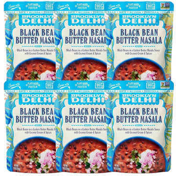 Brooklyn Delhi Black Bean Butter Masala Pouches - Ready to Eat, Protein-Rich, Microwavable Entree, Ready in 90 Seconds - Vegan, 
