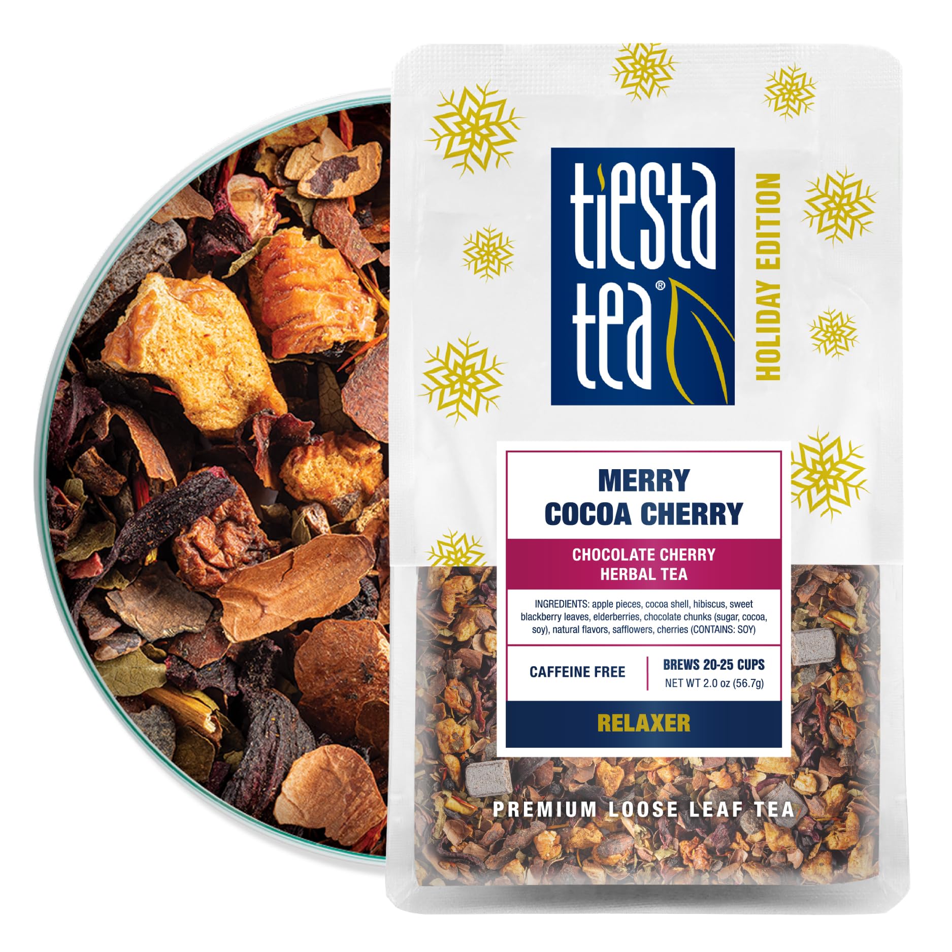 Tiesta Tea Merry Cocoa Cherry Herbal Tea, Caffeine Free, 2 Ounce Pouch, Brew Up to 25 Cups, Holiday Edition