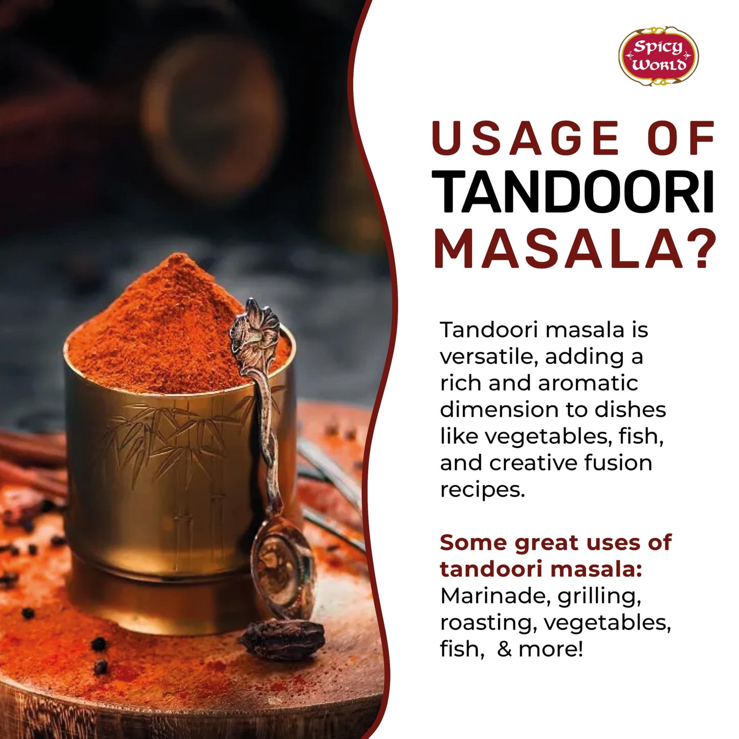 Spicy World Tandoori Masala Spice Mix Seasoning 7 Oz - 18 Spice Blend - Premium Quality Tandori Masala, Marinade & Grill Spice B