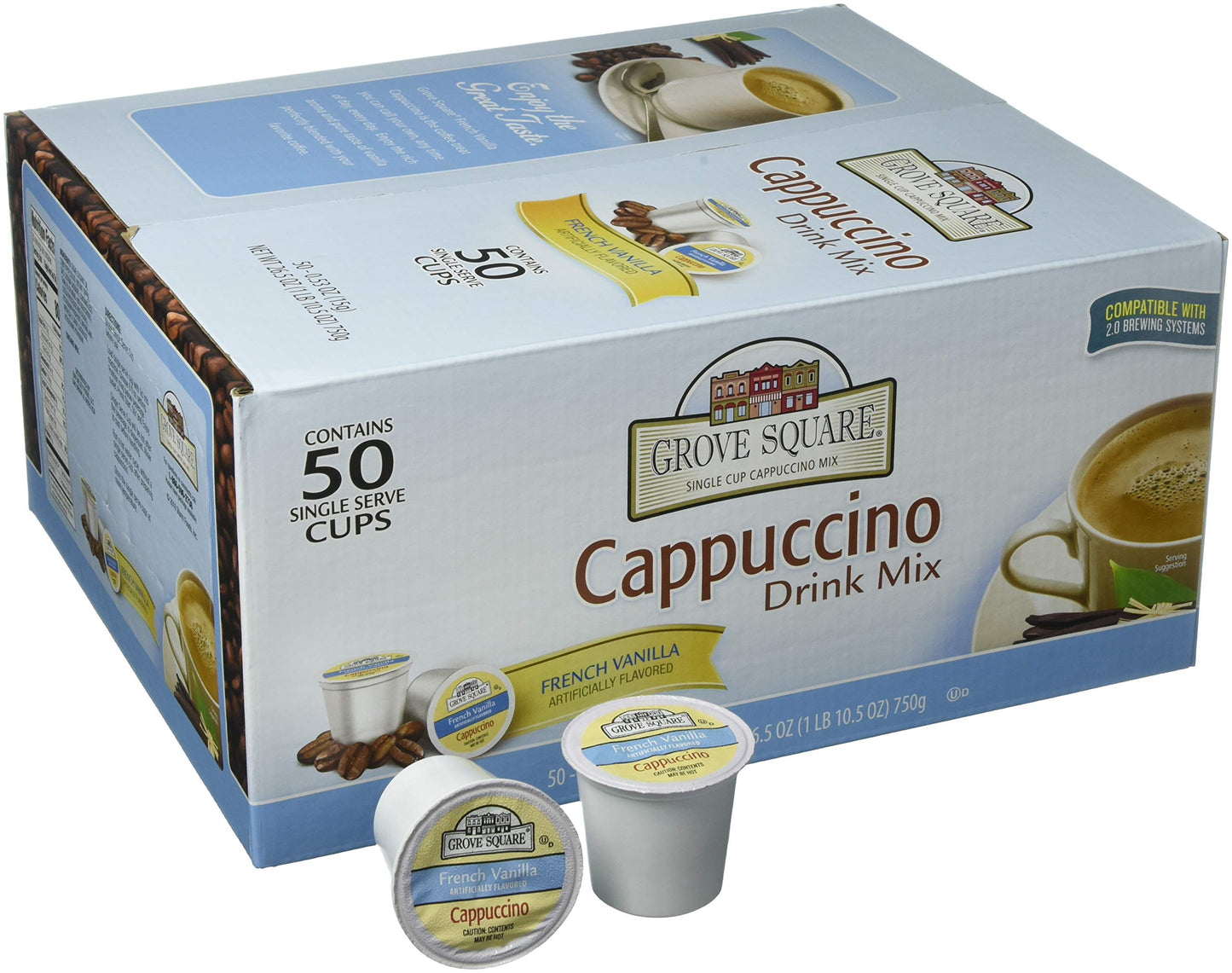 Grove Square Cappuccino Pods, French Vanilla, 50 Count, Single Serve, Model 76G088F4652
