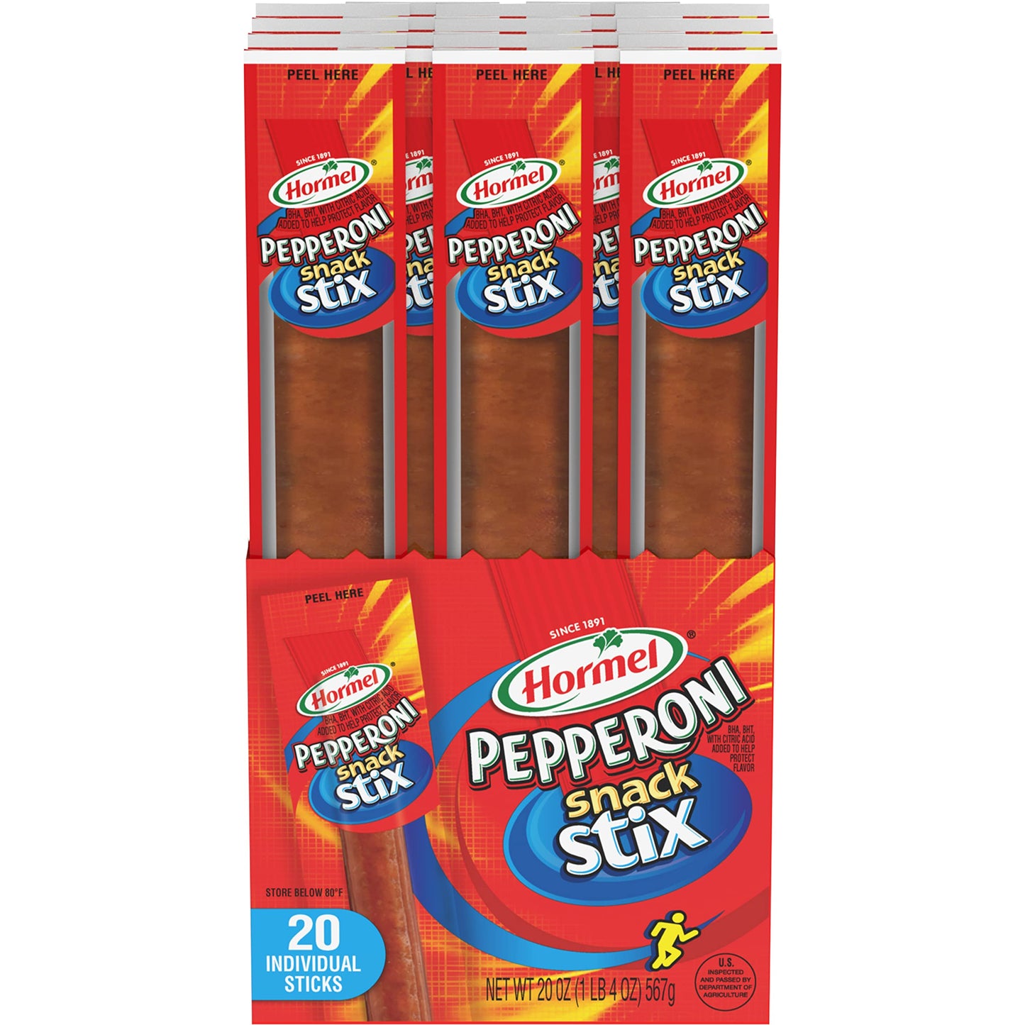 Hormel Pepperoni Snack Stix, 20 oz - 20 Individually Wrapped 1 oz Sticks, Perfect for Snacking