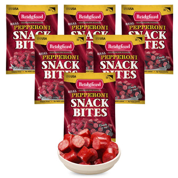 Bridgford Pepperoni Snack Bites 4 oz Pack of 6 - Ready-to-Eat Pepperoni Snacks for On-the-Go Snacking - Pork and Beef Pepperoni 