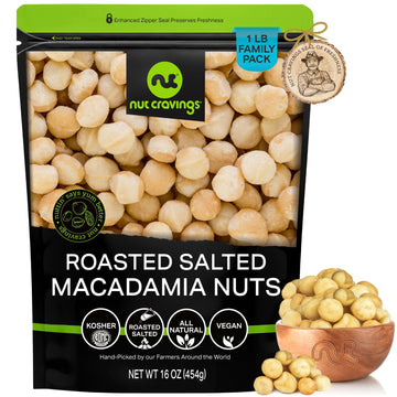 NUT CRAVINGS - Roasted & Salted Macadamia Nuts - No Shell, (16oz - 1 LB) Bulk Nuts Packed Fresh in Resealable Bag - Healthy Prot