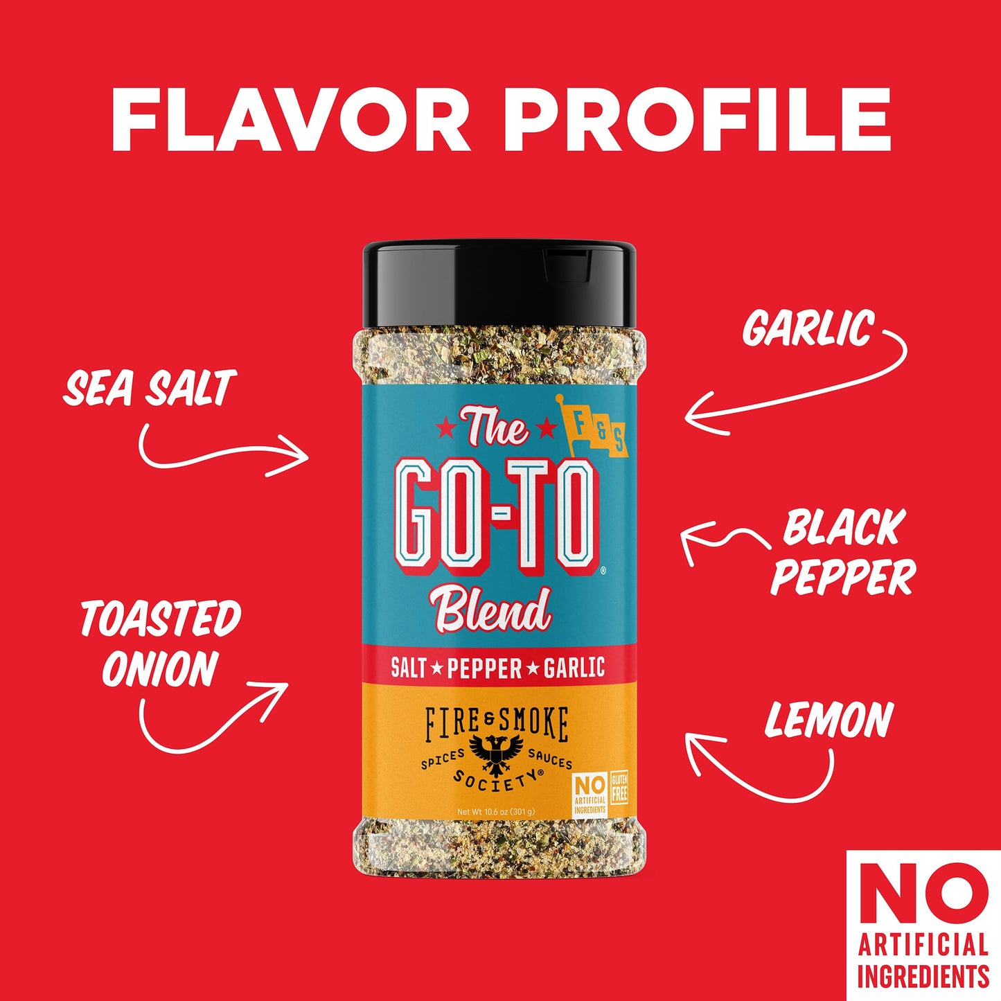 Fire & Smoke Society All Purpose Seasoning BBQ Rub | Sea Salt, Black Pepper, Onion, Garlic | 10.6 oz