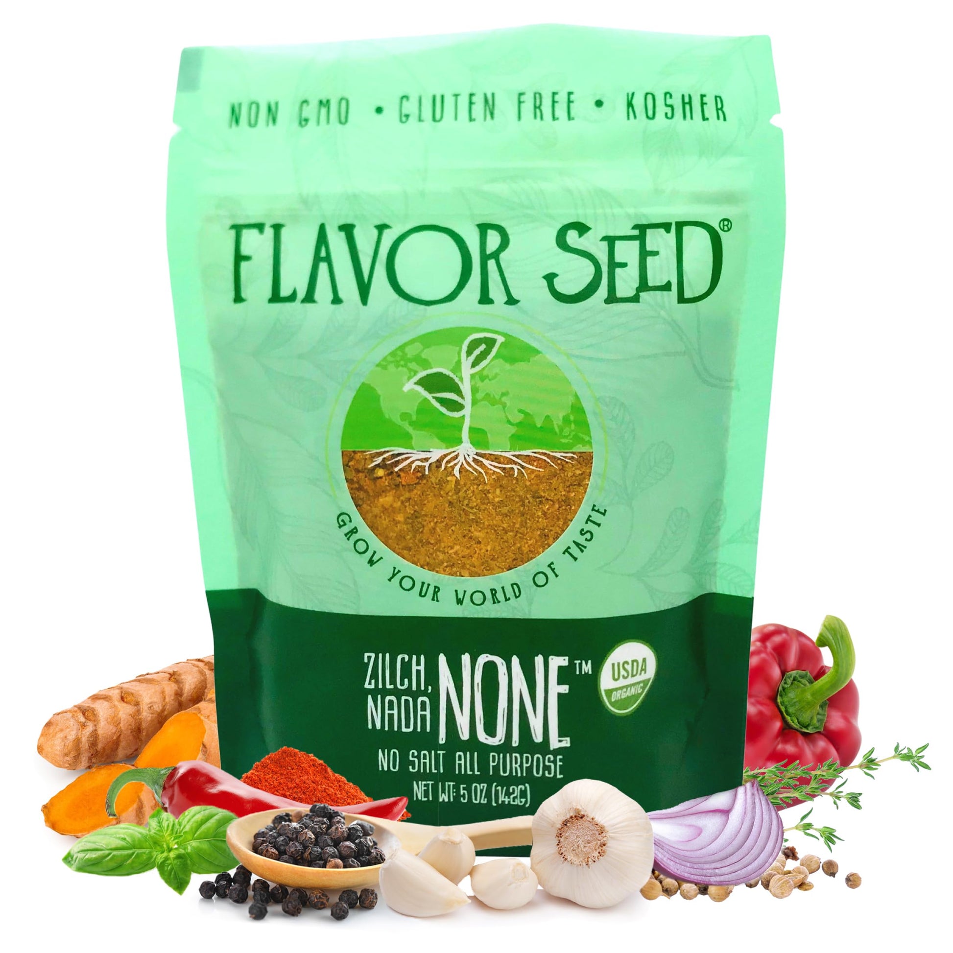 Flavor Seed Zilch Nada None, Organic No Salt Seasoning, Salt Substitute for Cooking with Herbs and Spices, All Purpose Seasoning