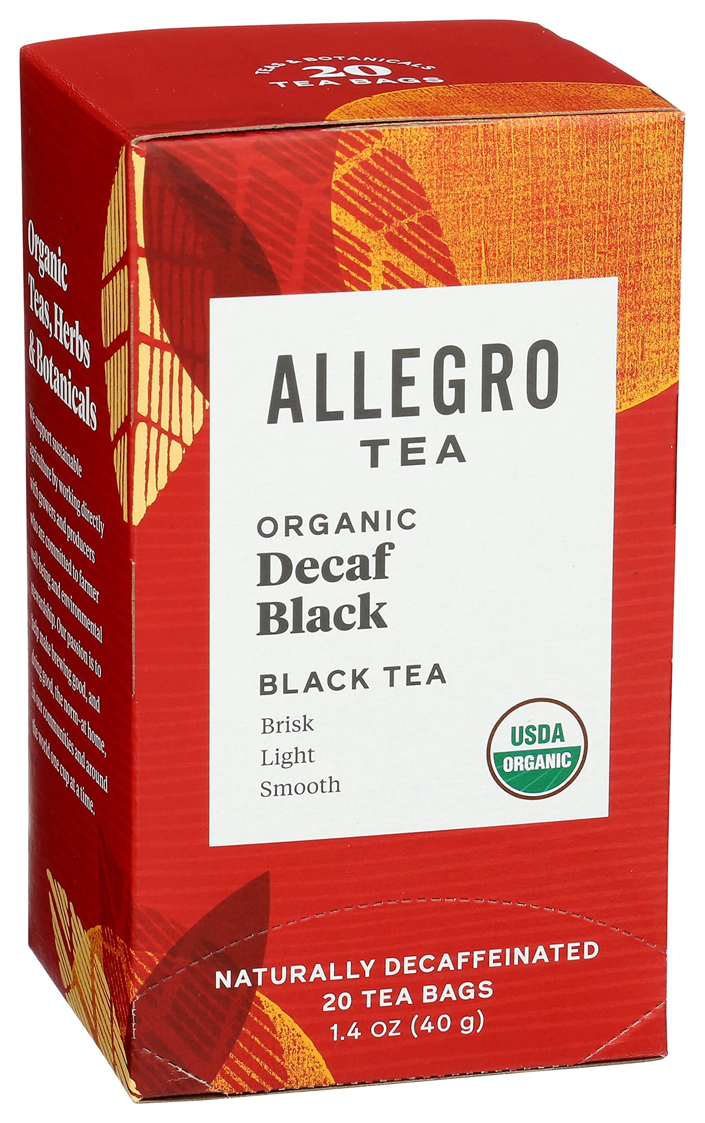 Allegro Organic Decaf Black Tea Bags, 20 Count - Premium Quality Herbal Tea, Caffeine-Free for Relaxation and Enjoyment