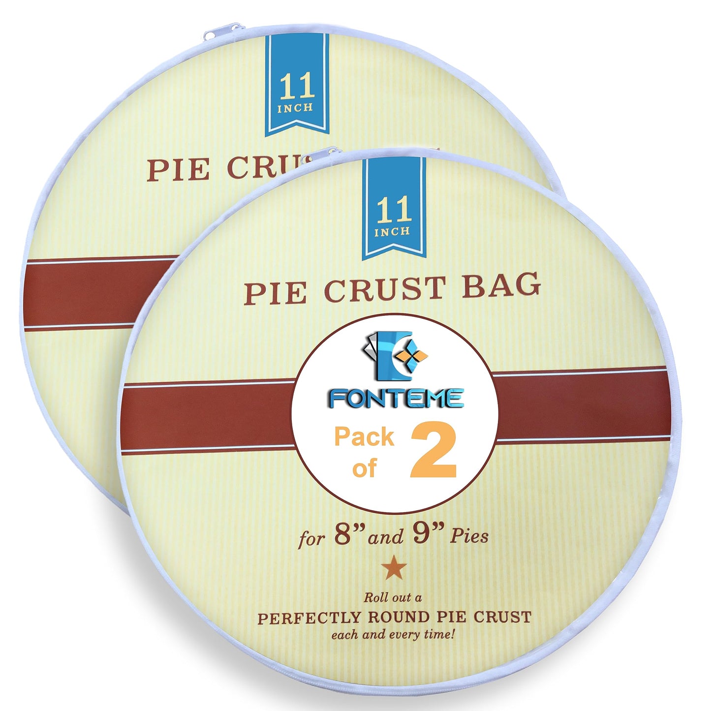 Fonteme Plastic Pie Crust Dough Rolling Bag - Set of 2 (11) | Non-Stick Mess Free Pie Crust Dough Shaper, Cookie, Pastry, Pizza,