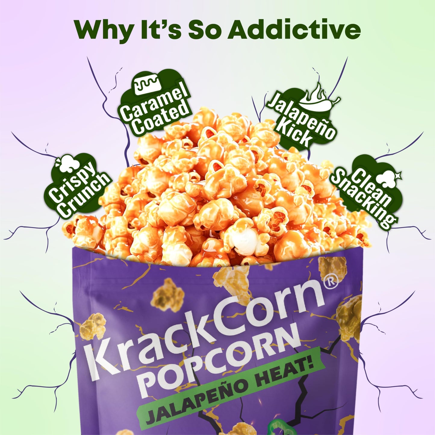 KrackCorn Jalapeno Flavored Caramel Popcorn - Gluten-Free, Non-GMO, 8.5 oz (Pack of 3)