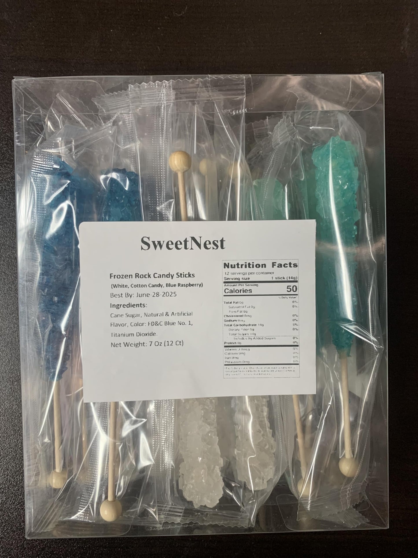 Classic Rock Candy Sticks Individually Wrapped, By Sweetnest Candy (18 Count, Frozen Ice (Blue, Light Blue & White))
