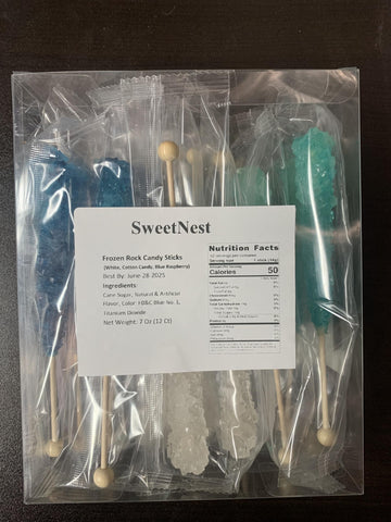 Classic Rock Candy Sticks Individually Wrapped, By Sweetnest Candy (18 Count, Frozen Ice (Blue, Light Blue & White))