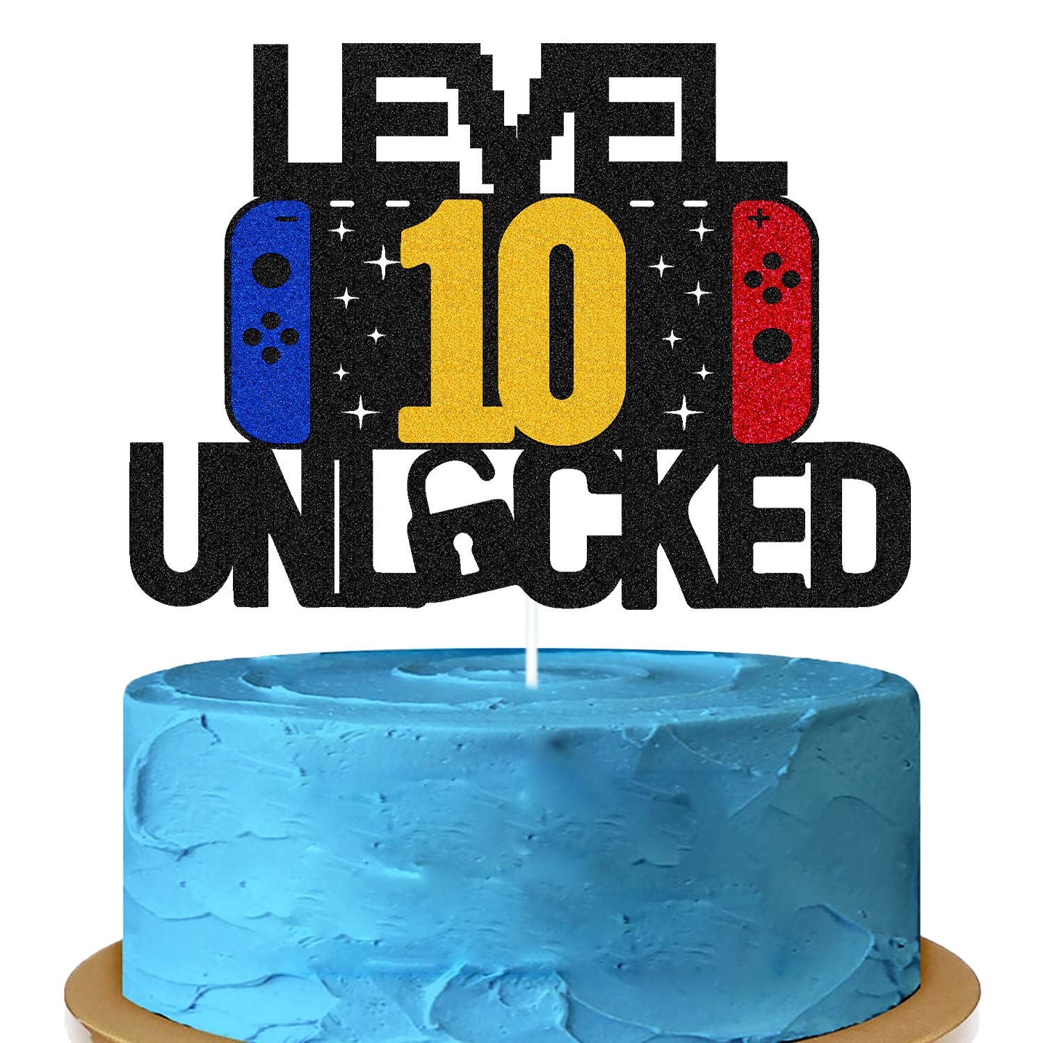 Level 10Th Unlocked Sign Cake Topper Happy 10Th Birthday Level Up Tenth Cake Decorations For Video Game Controller Themed Kids B