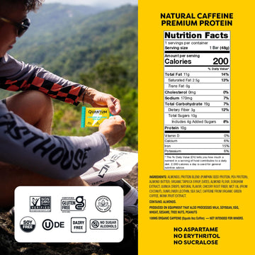 Quantum Energy Square: Energy Bar With Caffeine & 10G Protein. Delicious Healthy Snack On The Go. (Vegan, Gluten-Free, Soy-Free, Dairy-Free) (Caramel Almond Sea Salt)