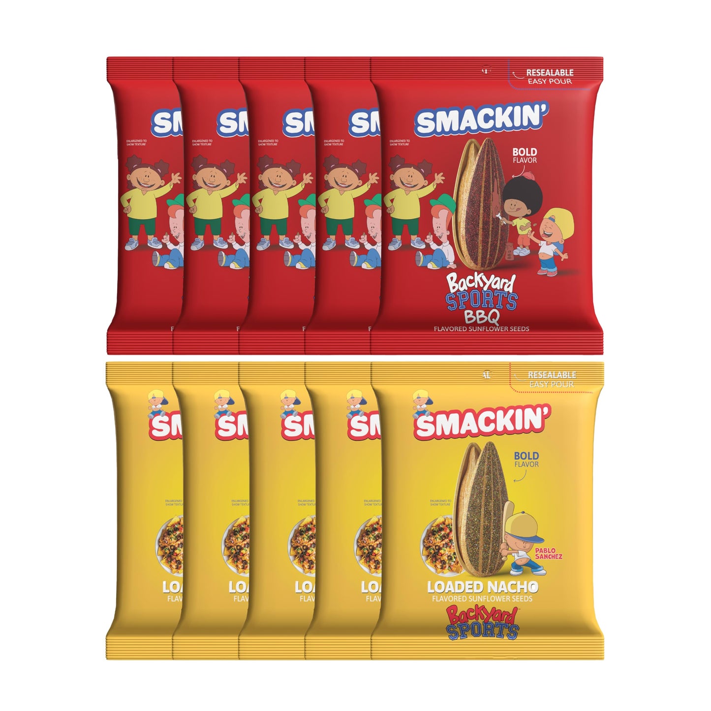 SMACKIN x Backyard Sports - 2 limited availability Flavors & 1 Collectible Card - 10 resealable 4 oz bags  44 single-serve 1.5oz bags (54 Pack Bucket)