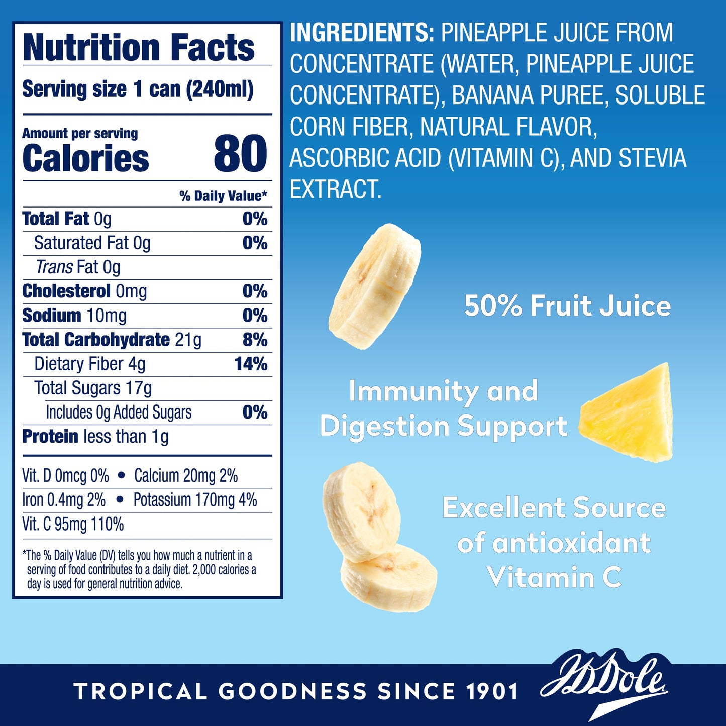 Dole Digestive Bliss Flavored Fruit Juice Drink, Pineapple Banana, Excellent Source Of Antioxidant Vitamin C, Daily Digestive Su