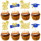 YCTHUNFISH 24 Pack Cupcake Toppers Graduation Theme Gold Blue Glitter 2025 Diploma Grad Cap Decorations