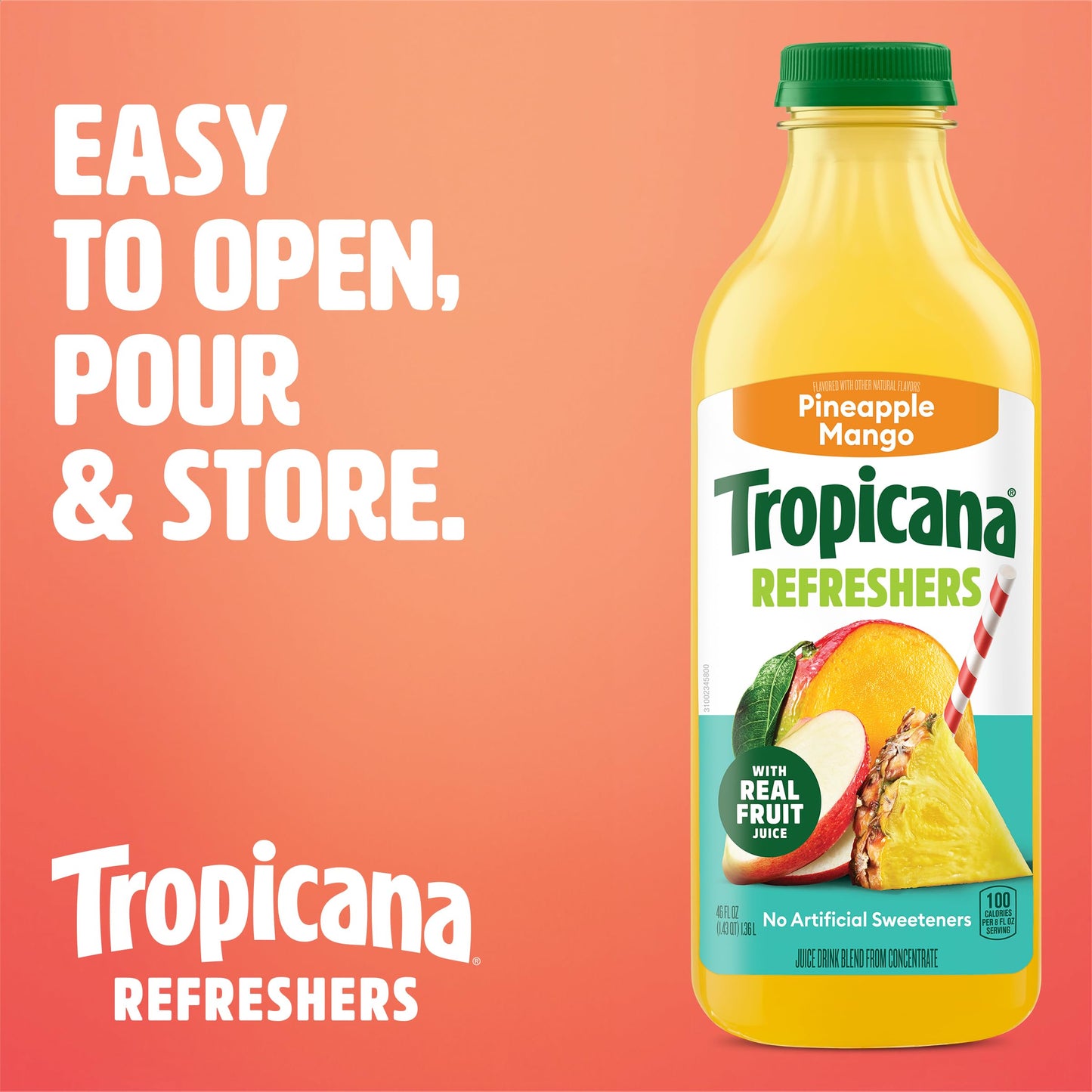 Tropicana Refreshers Pineapple Mango Juice Drink  with Real Fruit Juice  46 fl oz Bottle