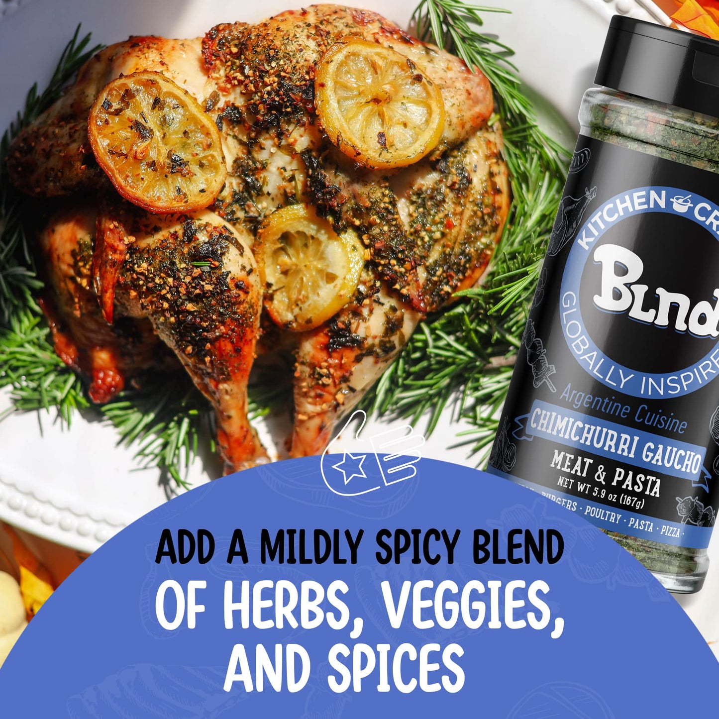KITCHEN CRAFTED BLND Chimichurri Seasoning Dry Rub, 5.9 oz, Argentinian Herbs & Spices for Pizza, Steak & Poultry