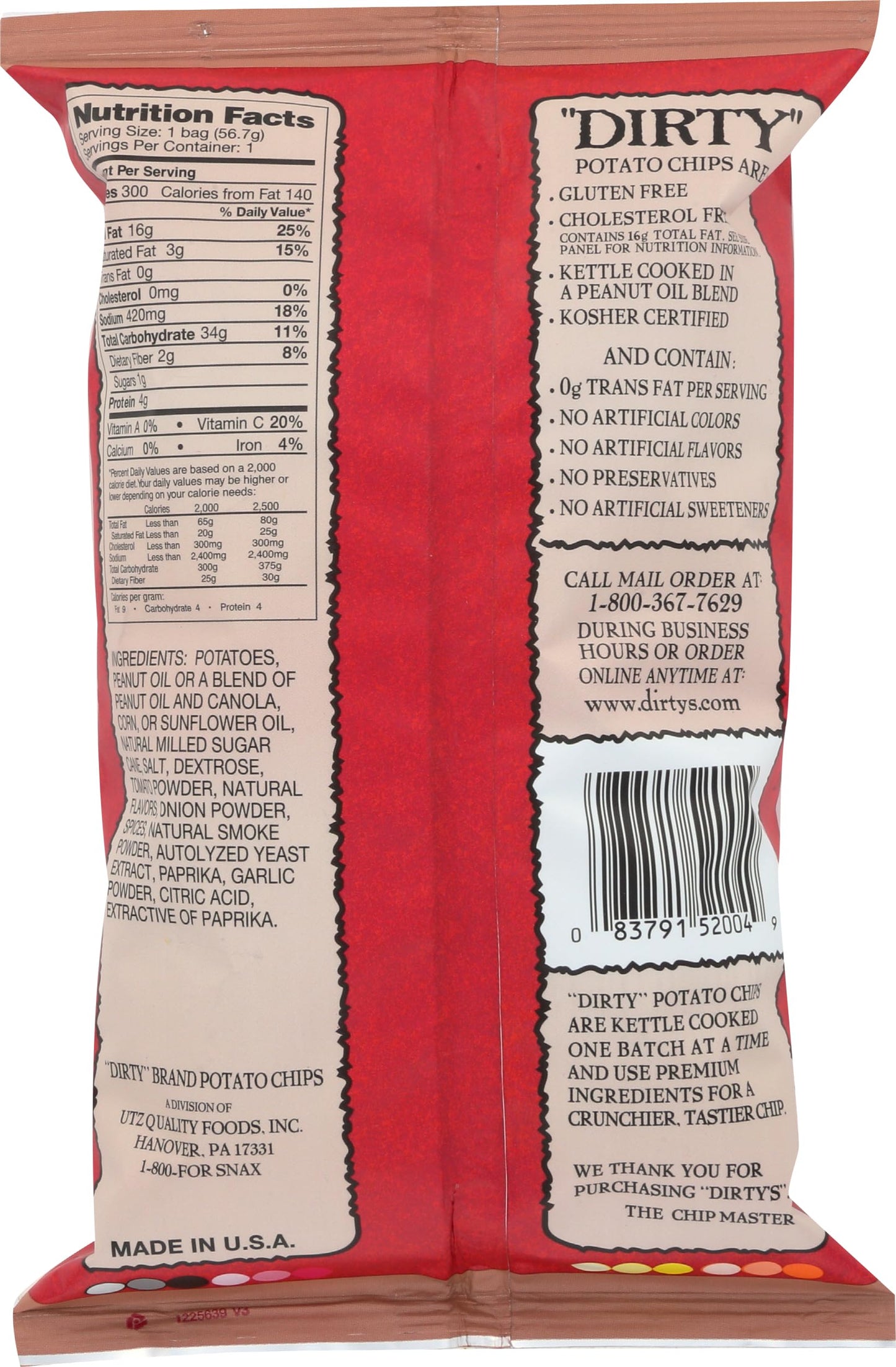 Dirty Chips Mesquite Bbq Potato Chips, 2 Oz