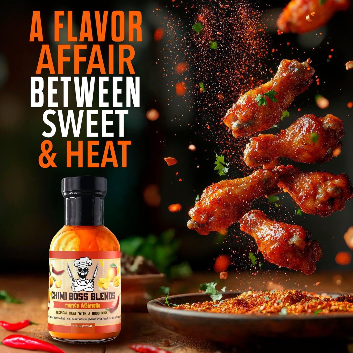 Chimi Boss Mango Habanero Sauce - Sweet-Heat Flavor Explosion for Tacos, Chicken, Pizza & More - 8 fl oz Bottle - Small Batch, U