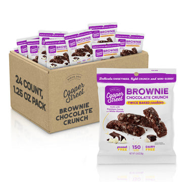 Cooper Street Italian Biscotti Cookies - Twice Baked Biscotti Style Cookie Biscuits In Delicious Brownie Chocolate Crunch | Crispy, Light And Healthy Cookies | Peanut & Dairy Free | 1.25Oz - 24 Pack