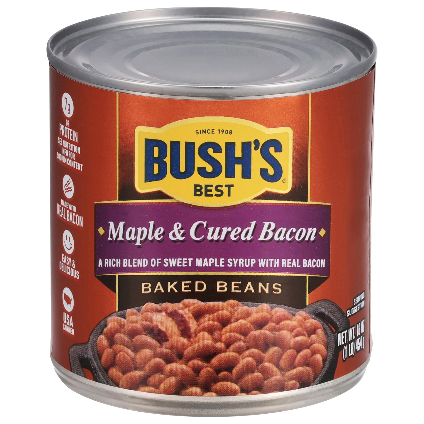 Bush'S Best 16 Oz Canned Maple Cured Bacon Baked Beans Source Of Protein And Fiber, Low Fat, Gluten Free, (Pack Of 12)