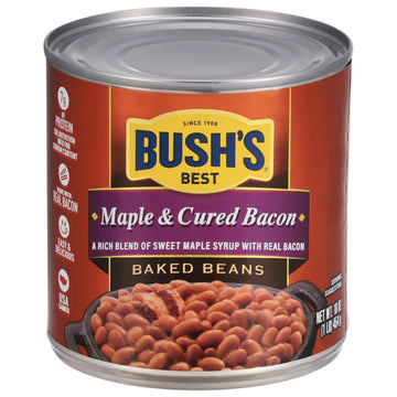 Bush'S Best 16 Oz Canned Maple Cured Bacon Baked Beans Source Of Protein And Fiber, Low Fat, Gluten Free, (Pack Of 12)