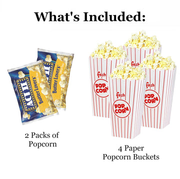 Golden Gift Box Deluxe Movie Night Gift Set - 20 Piece Set with Popcorn Buckets, Snacks - Perfect for College Students, Teens, Kids