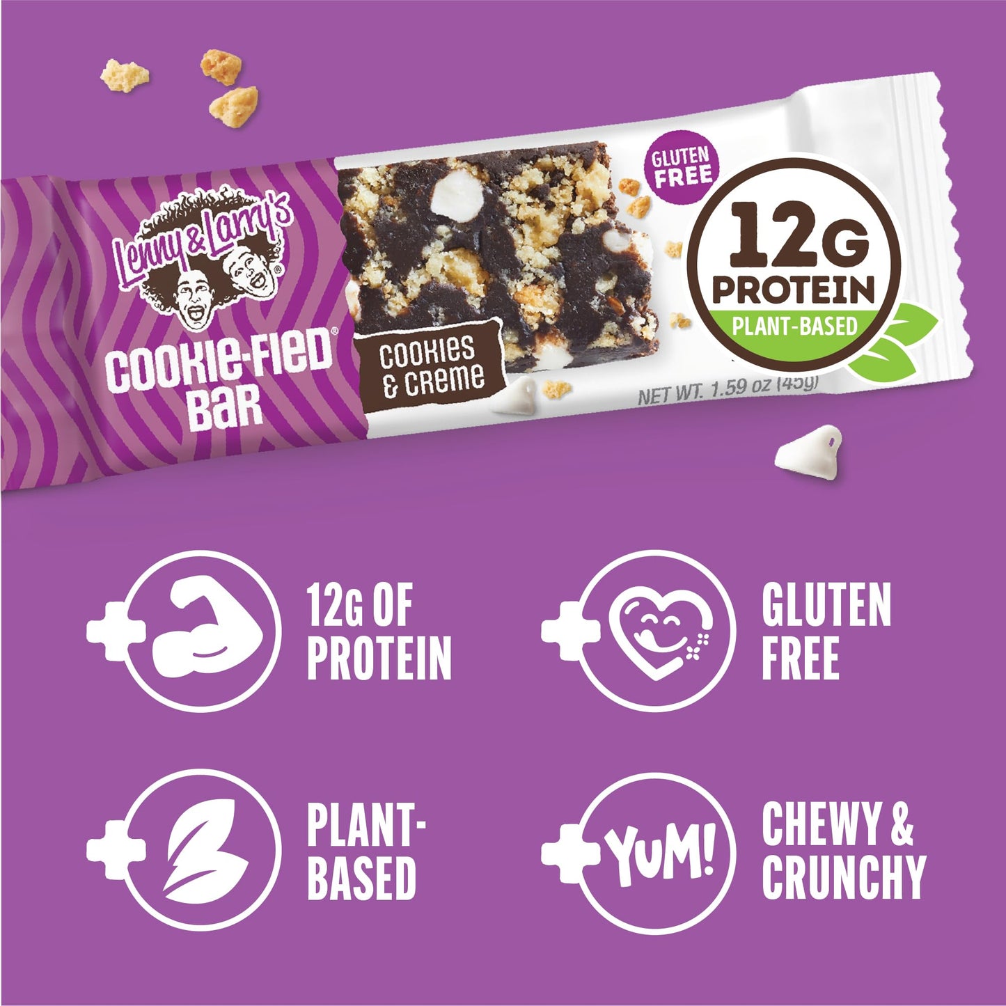 Lenny & Larry'S Cookie-Fied Protein Bar - Cookies & Creme Vegan Protein Bars 9X45G - Healthy Snacks With 12G Plant Protein & 5G