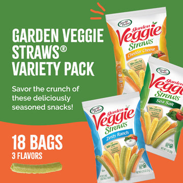 Sensible Portions Veggie Straws Multi-Pack, Sea Salt, Zesty Ranch, And Cheddar Cheese Flavor, Gluten-Free Chips, Individual Snac