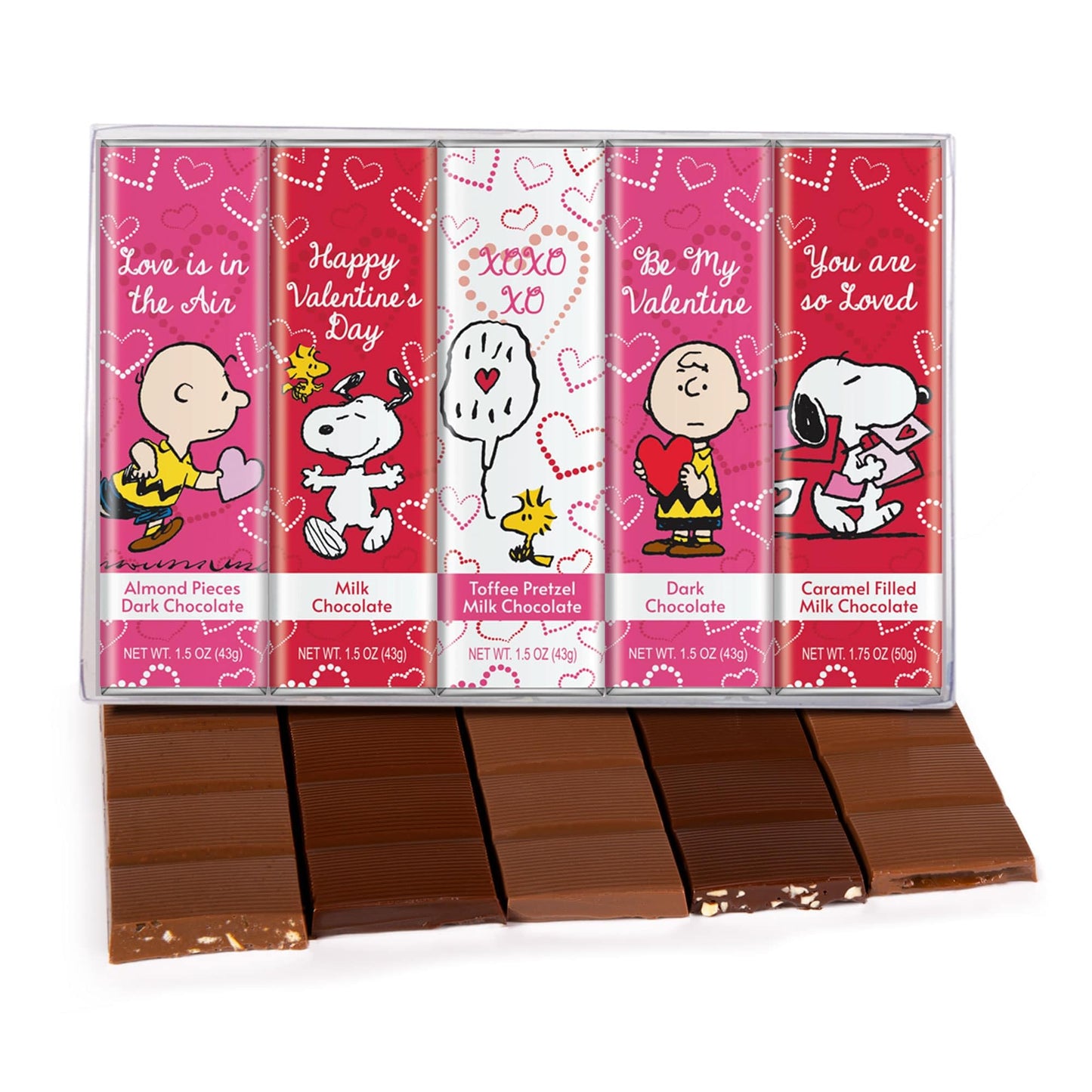 Snoopy Chocolate Variety Gift Box, 5 Gourmet Belgian Chocolate Bars, 1.5Oz Each