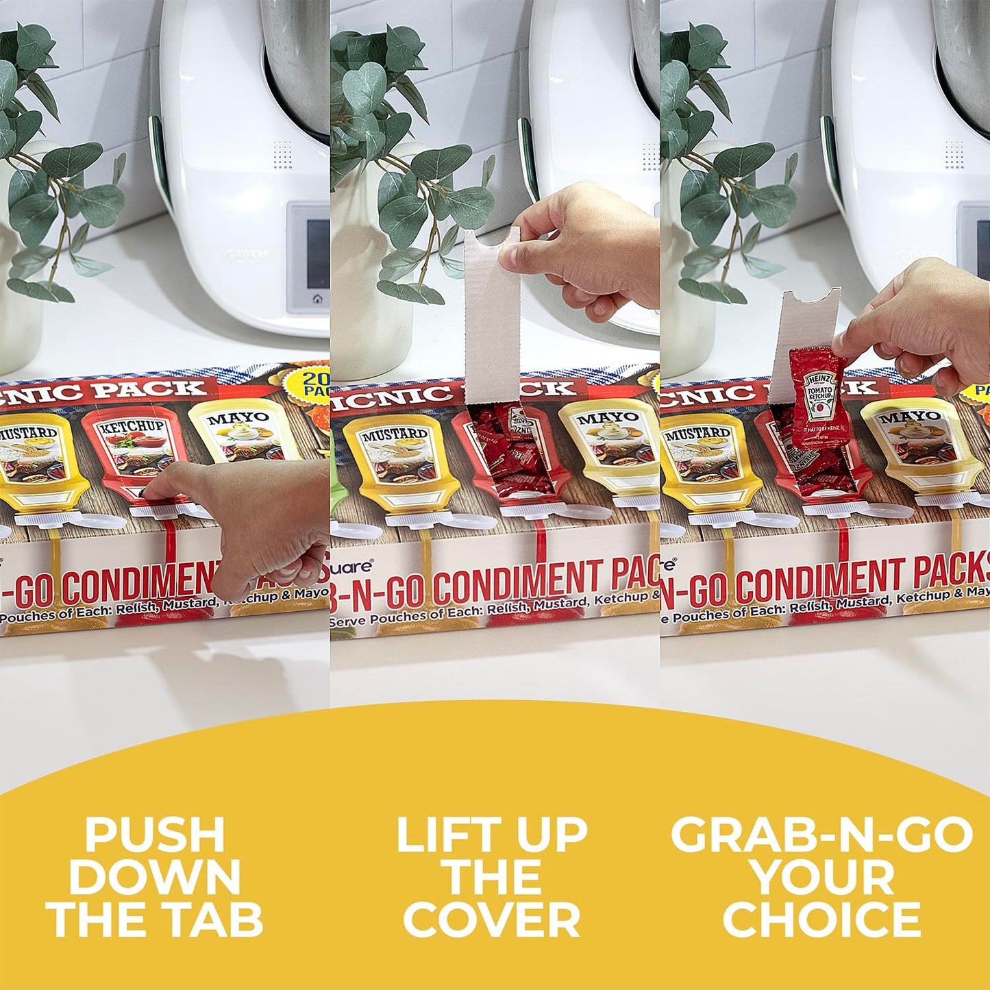 Shop Square Grab-n-Go Condiment Packs - 200 Single Serve Pouches: Ketchup, Mustard, Relish, Mayo - Perfect for Picnics and BBQs