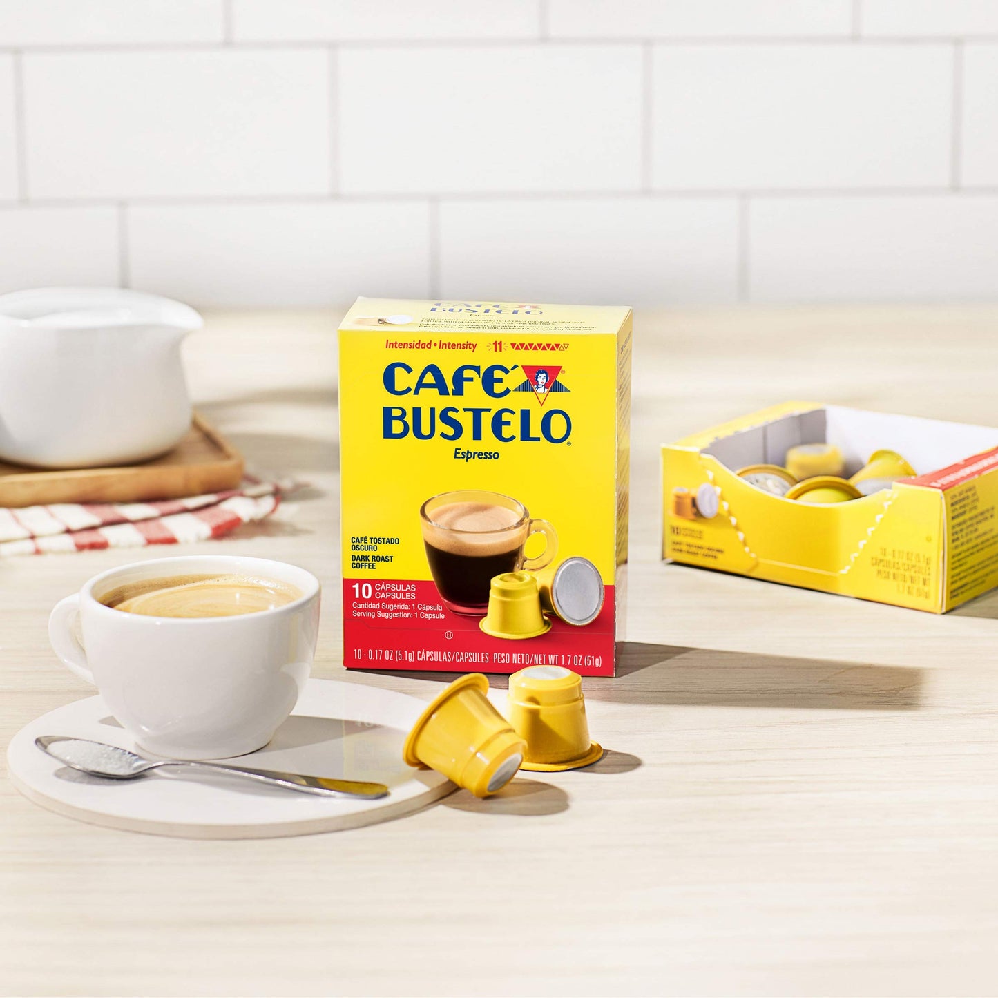 Cafe Bustelo Espresso Dark Roast Coffee compact pieces, 40 Count, 11 Intensity, Compatible with Espresso Machines