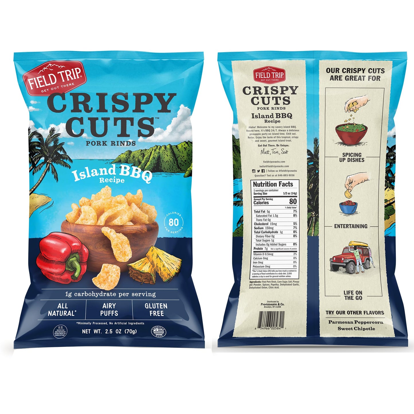 Field Trip Gluten Free Pork Rinds, Paleo And Keto Friendly Airy Puffs, Crunchy High Protein Snacks, Low Carb Snack From Back Pork Skins, 2.5Oz Bag, 4 Pack, Island Bbq, Holiday & Christmas Gift Item