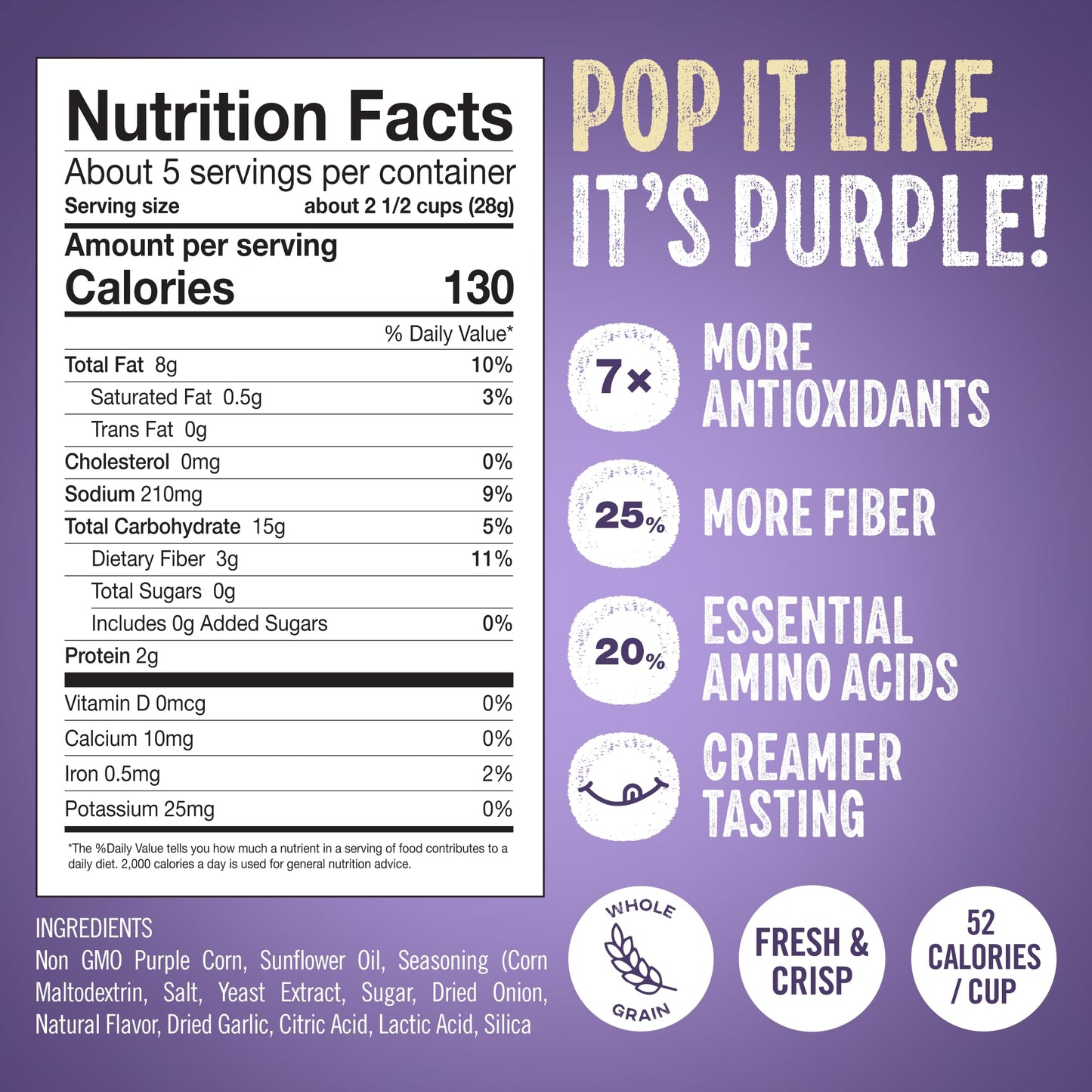 Purplesful Purple Corn Popcorn, Vegan Cheddar, Non-GMO, 4.79 Oz (Pack of 3)